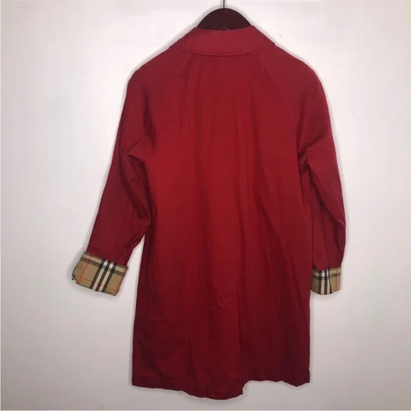 Burberry Red Rust Trench Coat Nova Check Cuff 4 S - Picture 5 of 8